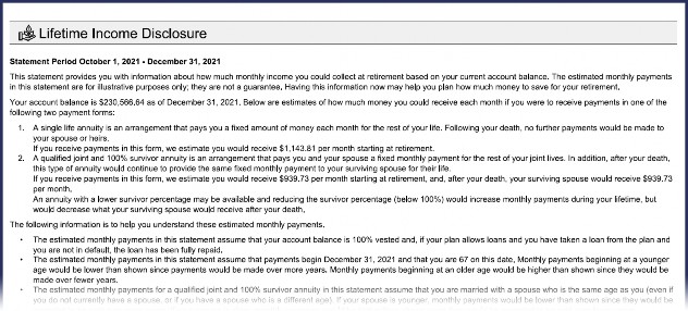 lifetime income disclosure